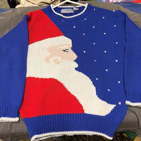 Ugly Christmas Sweater Santa Claus VTG Pinwheels Loose Knit Acrylic Korea Sz S - Picture 6 of 7